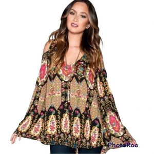 Show Me Your MuMu Boho Cold Shoulder Bell Sleeve Top Blouse Size Medium